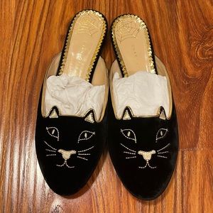 New Charlotte Olympia kitty slippers gold /black size 38